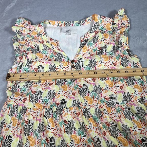 LOFT Dress Womens S Small Paradise Ruffle Button Sleeveless Tropical Flounce - Picture 15 of 15